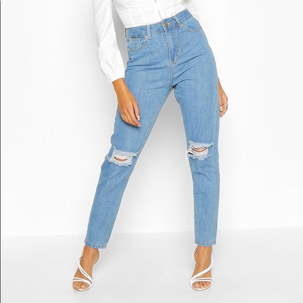 Boohoo High Waist Distressed Mom Jeans